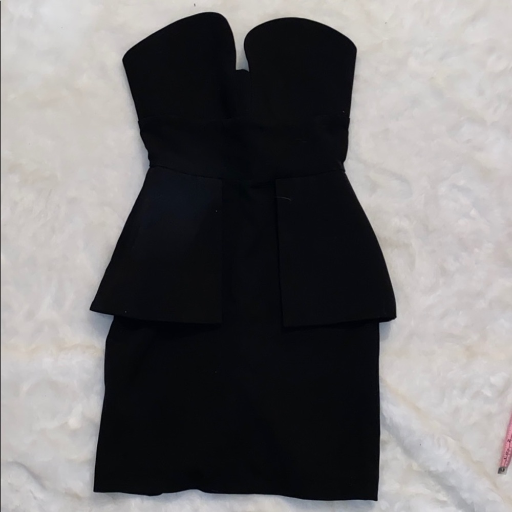 Strapless Black Peplum Mini Dress